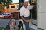 Randy Anderson, a CAST Specialty Transportation Inc. driver, demonstrates the new hand-held Zonar system used to perform truck and trailer inspections at a September WIPP transportation exhibit in Carlsbad.