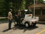 With the help of Kentucky Clean Fuels Coalition, Mammoth Cave National Park was the first National Park fleet to use 100 percent alternative fuel. The Global Electric Motorcar (pictured above) is used by park rangers who need to travel between the Mammoth Cave Campground and the Visitor Center area. | Photo courtesy of Victor Peek Photography.
