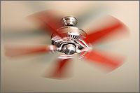 Photo of a ceiling fan in motion.