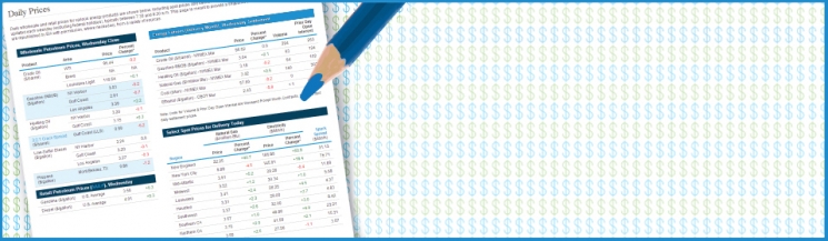 Daily wholesale and retail prices for various energy products, including spot prices and select futures prices at national or regional levels. Prices are updated each weekday (excluding federal holidays), typically between 7:30 and 8:30 a.m | Photo courtesy EIA Daily wholesale and retail prices for various energy products, including spot prices and select futures prices at national or regional levels. Prices are updated each weekday (excluding federal holidays), typically between 7:30 and 8:30 a.m | Photo courtesy EIA